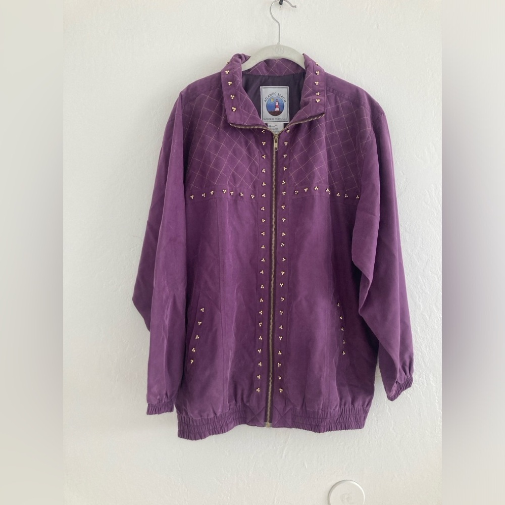 Vintage 100% Silk Purple Beaded Zip Up Jacket Long Sleeve by Atlantic Beach
